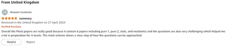 Amazon customer review for the mock papers